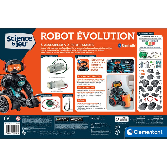 Clementoni Robot Évolution 2.0 - Kit Robotique Éducatif Programmable, Appli 4 Modes, Dès 8 Ans STEM Fun