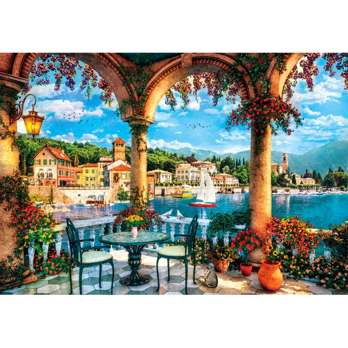 Puzzle 1000 Pièces Clementoni - Vue Sur Le Lac De Côme Depuis Un Balcon, Fabriqué En Italie - 1